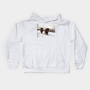 Scottish Highland Cattle Cow and Calf 1854 Kids Hoodie